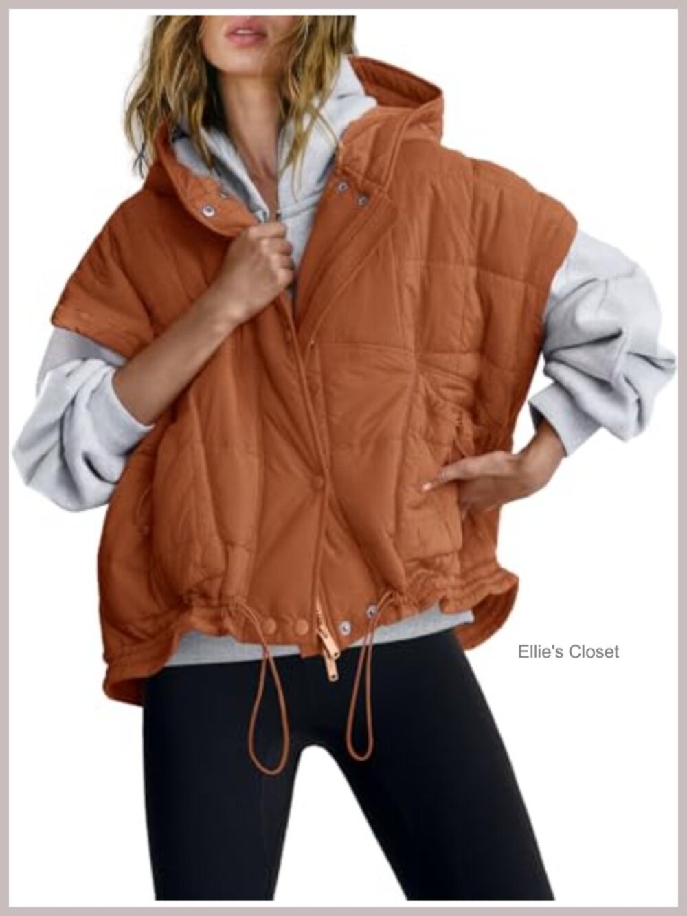 Women's Oversized Quilted Puffer Vest Hooded Sleeveless Zip Warm for Hiking